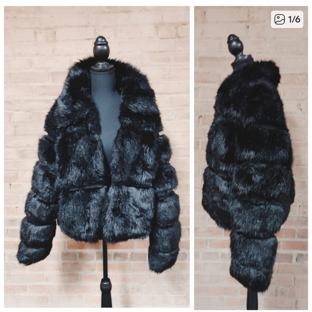 Elegant Black Vegan Fur Jacket